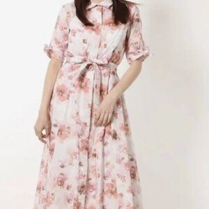 New Calvin Klein Floral Print Button Front Shirt Dress - Size 12-14 ( Small Fit)